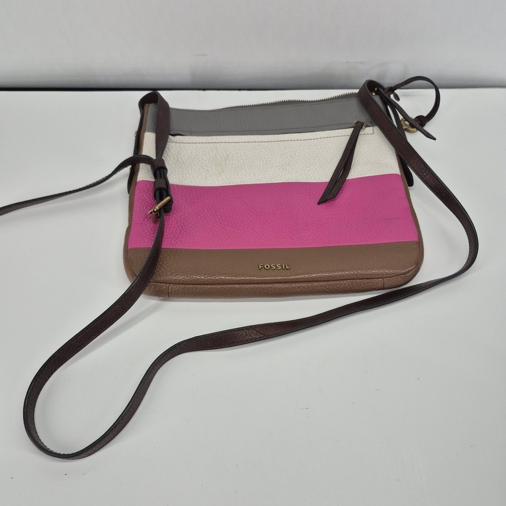 Fossil Jenna Color Block Leather CrossBody Purse Messenger Bag Pre-Owned